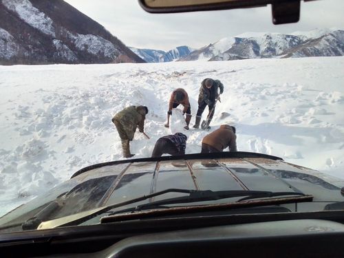 В Эрги-Барлыке расчищают дорогу к чабанским стоянкам после снегопада