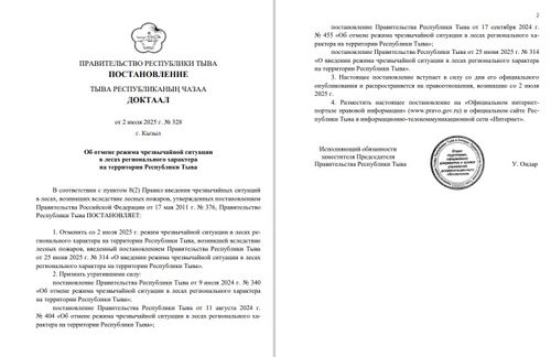 В Республике Тыва отменён режим ЧС в лесах