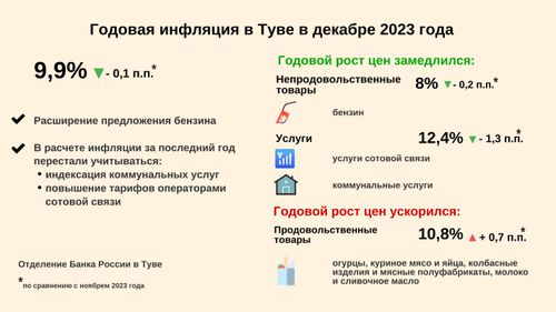 В Туве годовая инфляция впервые снизилась с апреля 2023 года