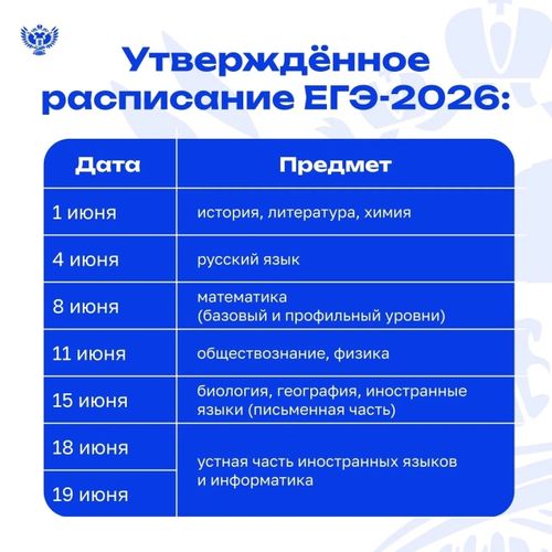 Утверждено расписание ЕГЭ и ОГЭ на 2026 год