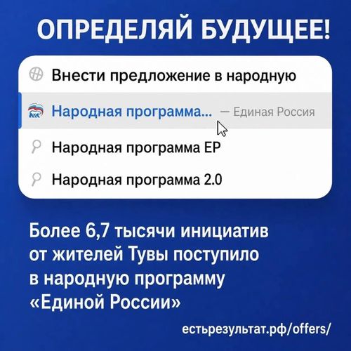 Более 6,7 тысячи инициатив от жителей Тувы поступило в народную программу «Единой России»