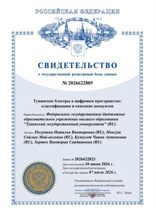Студенты ТувГУ создали базу данных тувинских блогеров — исследование зарегистрировано в Роспатенте
