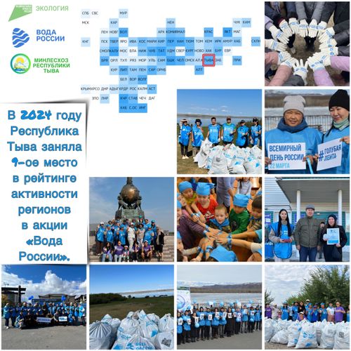 Тува занимает 9 место в рейтинге активности Всероссийской акции «Вода России» в 2024 году