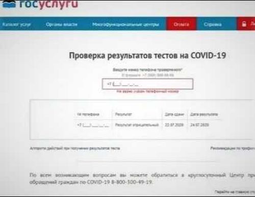 Результаты тестов на ковид в «Госуслугах»